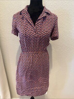 French Connection Red, Blue & White Printed Short Sleeve Mini Dress